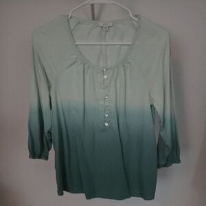 Pure Jill Light Green Ombre 3/4 Sleeve Top X-Small Petite